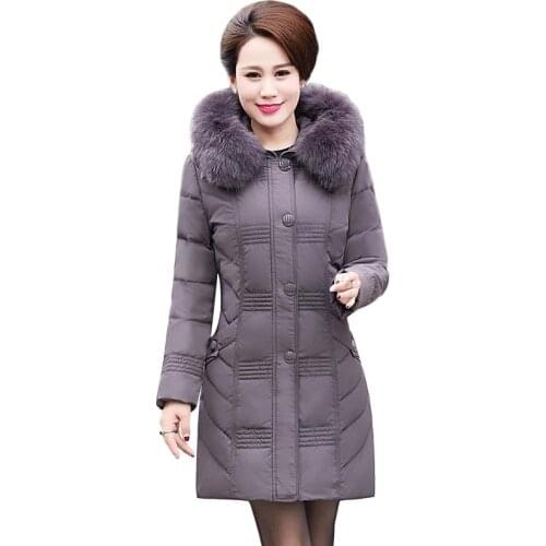 2017 Winter Middle-aged Mother White Duck Down Down Jacket Coat Medium Long Warm High Quality Down Jacke Plus Size 6XL BH060