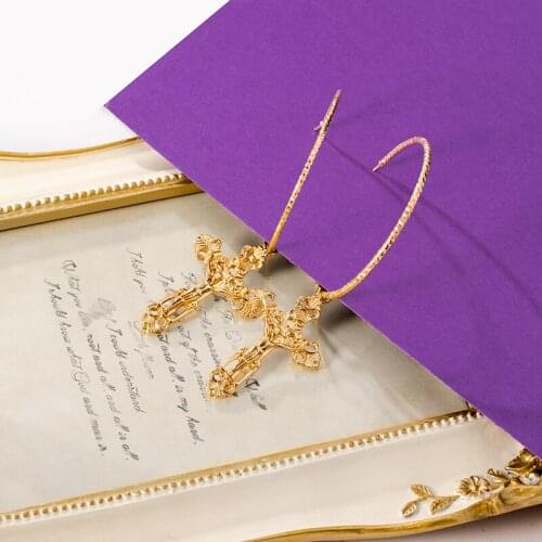 2020 Fashion Geometric Vintage Cross Hanging Dangle Earrings for Women Statement Lady Gold Drop Earrings Trendy Modern Jewelry