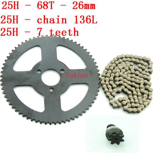25H 26mm 68t 136links loops Chain with 68T 47cc 49cc Drive System Rear Sprocket 7 teeth sprocket shaft Fit Pocket Bike