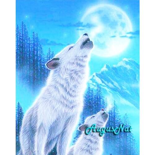 Wolves diamond painting full round moon wall art picture snow mountain diamond dotz diamond sticker mosaic drawing animals gift