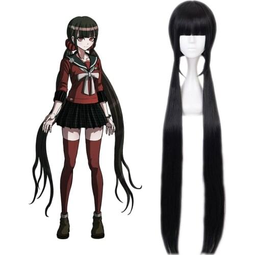 Anime Danganronpa V3 Harukawa Maki Cosplay Wig Long Black Ponytails Synthetic Hair Dangan Ronpa + Free Wig Cap Party Role Play