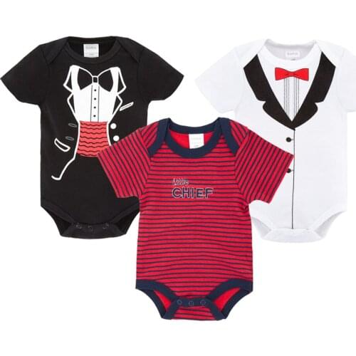 2020 Summer Boys Baby Bodysuits 3 pcs/set Striped Cartoon Printing Cotton Baby Clothes Newborn Infant Outwear