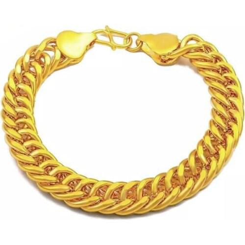 MxGxFam 6 mm / 8 mm / 10 mm Bracelets ( 21cm ) Jewelry For Men Horsewhip Designs 24 k Pure Gold Color Allergy Free