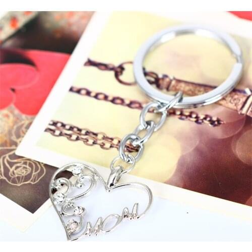 Bespmosp Fashion Mom Heart Crystal Keyring For Women Party Charm Keychains Silver Plated Rhinestone Pendant Mother Day Key Chain