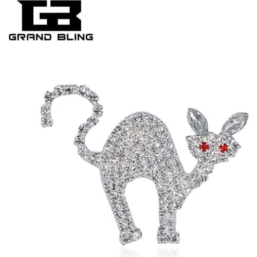 Handmade Crystal Scared Cat Brooch Pin as the Fantastic Gift for Halloween Party