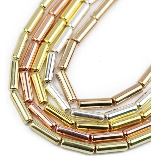 UPGFNK Long Cylinde Gold Silvers Hematite Beads Natural Stone 13x4mm Spacer Loose Beads For Jewelry bracelet Making Diy Findings