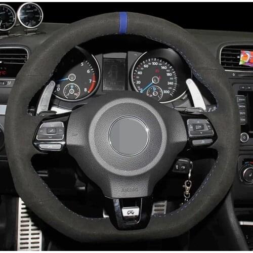 DIY Black Suede Leather Car Steering Wheel Cover For Volkswagen Golf 6 GTI MK6 VW Polo GTI Scirocco R Passat CC R-Line 2010
