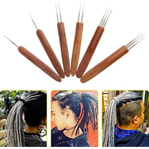 Genenic Crochet Hook For Dreadlocks Wig Needle 1/2/3 Hook Needle Hair Extension Tool Braider 0.5MM/0.75MM Bamboo Needle Holder