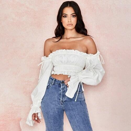 Girls fairy sweet off shoulders tops ruffled lace up decoration princess long sleeved tees autumn tops for ladies women clothes