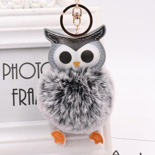 Kawaii Imitation Rabbit Fur Owl Pendant Keychain Unisex Car Bag Key Ring Girl Decoration Pendant Gift