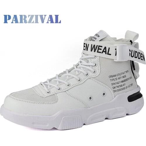 PARZIVAL Mens High Top Vulcanized Shoes Sneakers Spring Autumn PU Leather Classic Men Printed Shoes Buckle Casual Mens Boots