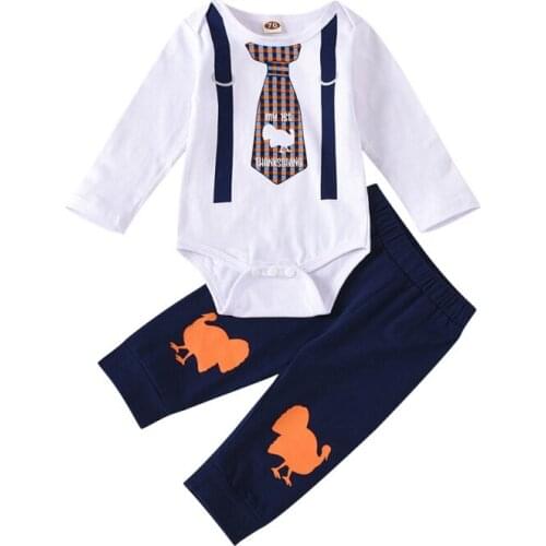 New Newborn Baby Boys Clothes Sets 0-24M Print Tie Gentelment Romper+Leggings Pants Outfits Set