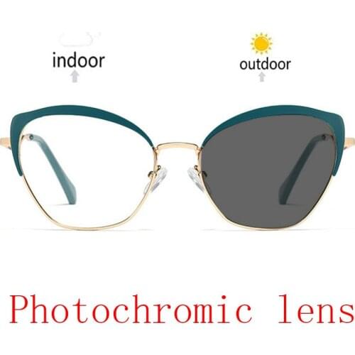 Fashion Photochromic Finished Myopia Glasses Women Optical Chameleon Anti-glare Change Color Lens Prescription Glasses NX