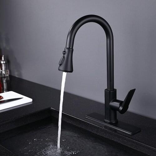 Original design Brass Black Pull out Kitchen sink faucet with 3 Functions spray High Quality Kitchen mixer faucet with cover