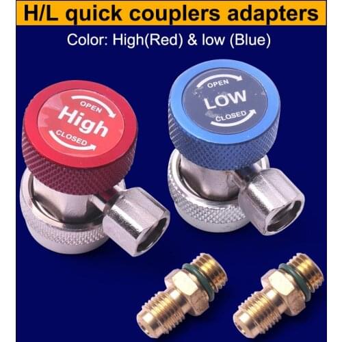 2Pcs High and Low Pressure Car Air Conditioner A/C R134a Quick Connectors Adapter Coupler Tool Red And Blue
