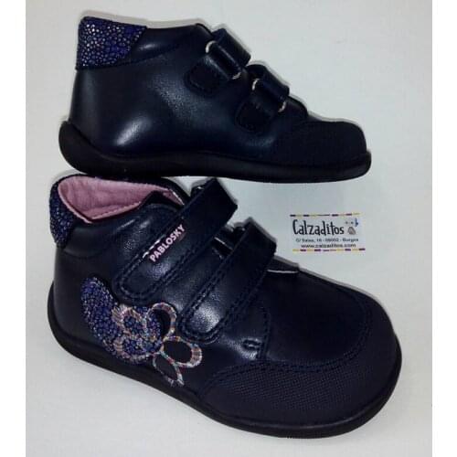 Little Boots fur navy blue for girl with embroidered side, Pablosky
