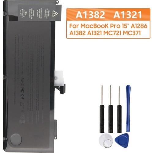 Replacement Battery A1382 A1321 For MacBooK Pro 15" A1286 A1382 A1321 MC721 MC371 Genuine Replacement Battery 77.5Wh