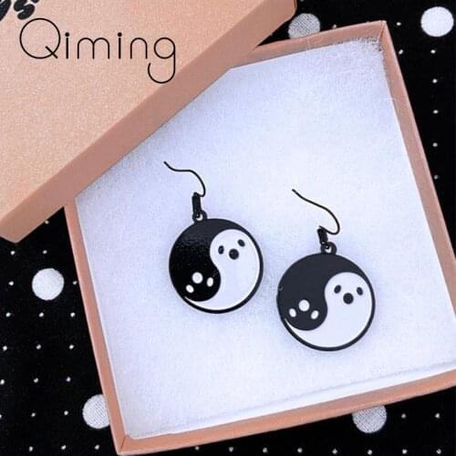Black Enamel Yin And Yang Ghost Dangle Earrings For Women Children Halloween Party Gift Vintage Drop Earrings Bijoux
