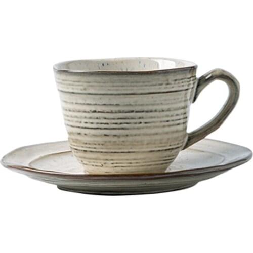 Japanese Simple Tea Cup Set Porcelain Striped Espresso Cups Vintage Coffee Cup Water Ceramic Tazzine Caffe Home Drinkware AB50BZ