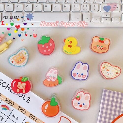 Yisuremia New 5Pcs/Lot Kawaii Rabbit Acrylic Paper Clip Decorative Photo Card Memo Clip Bookmark Holder School Office Stationery
