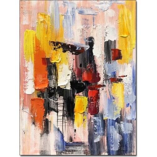 Yellow tone handmade canvas painting modern knife painting colorful abstract thick canvas home decoration art poster wall