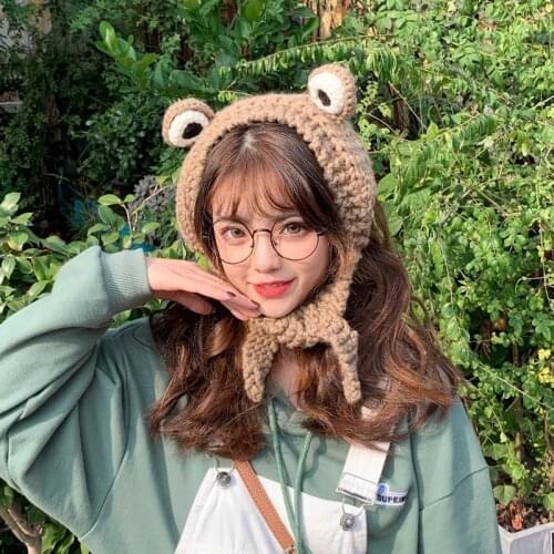 Winter beanie Warm Hats For Women Cute Crochet Frog Hat Solid Color Knit Bonnet Fashion Women Cap Accessories шапка женская 2021