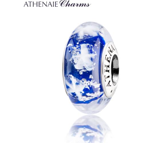 ATHENAIE Genuine 925 Silver Blue Snowflake Murano Glass Beads Fit All European Charms Bracelet for Christmas Day DIY Women Gift