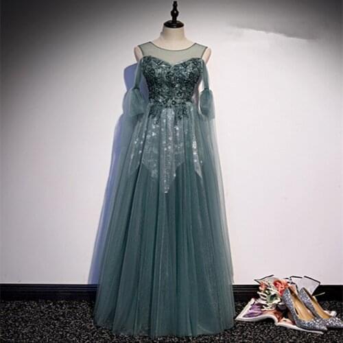 Vestido De Festa Sexy Scoop Neck Evening Dress Robe De Soiree New Fashion High Quality A-line Long Evening Dresses Formal Dress