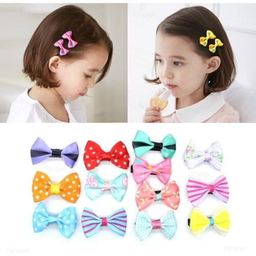 10PCS Lovely Cartoon Kids Hairpins Bands Mixed Color Rainbow Rope Hair Clips Girls All-match Bowknot Barrettes Children Headwear
