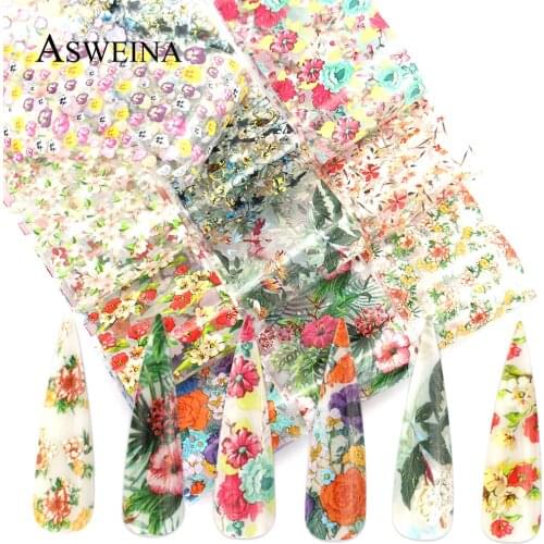 10pcs Nail Transfer Foils For Manicure Nails Sliders Flower Sky Stickers Decals Paper Nail Art Decoration