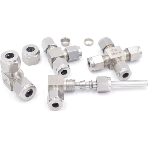 2Way 3Way 4Way 3 4 6 8 10 12mm Pipe OD 304 SS Stainless Steel Double Ferrule Pipe Connector Fittings