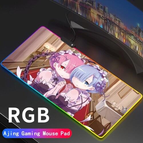 Emilia Large Re:Zero RGB Gaming Mouse Pad Anti-Slip Rubber Base Rem Keyboard LED MousePad For Computer PC Desk Support DIY