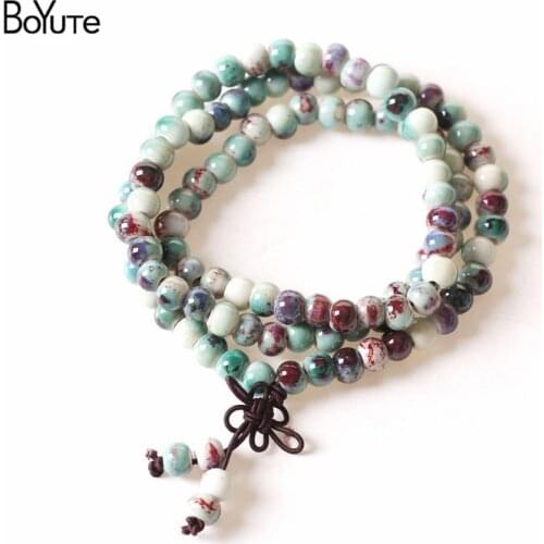 BoYuTe Women Handmade Jingdezhen Bangles Bohemia Style 6MM Ceramic Beads Bracelet Warp Prayer Mala Bracelet