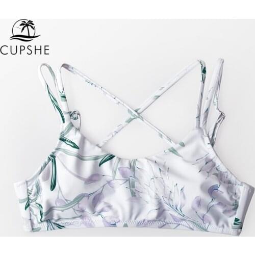 CUPSHE Floral Double Straps Crisscross Bikini Top For Women Sexy Single Padded Bra Top 2021 Separate Swimwear Bathing Bra Top