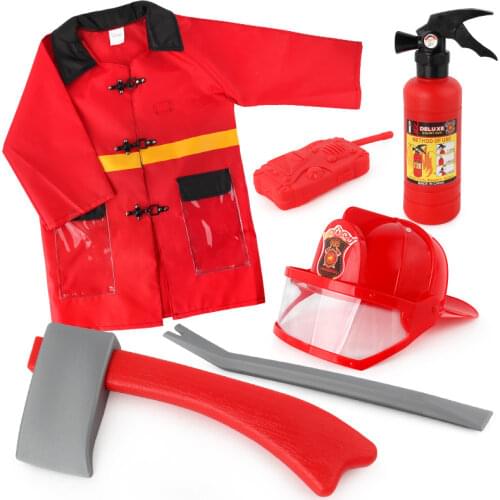 Kids Firefighter Fireman Cosplay Toy Fire Chief Role Play Costume Dress-Up Children Pretend Play Toy Fighting Tools Toy Set