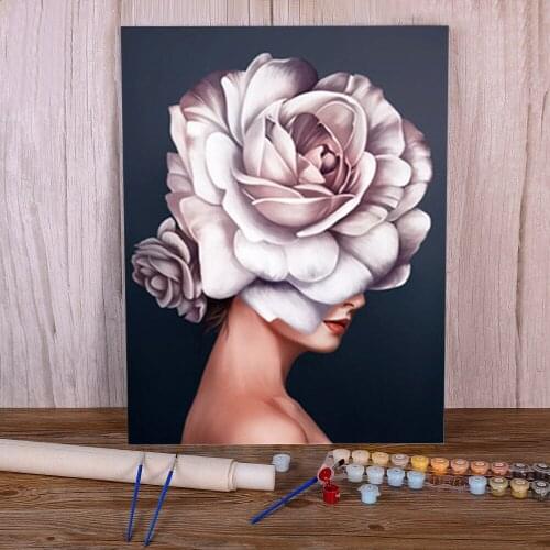 Girl Flower DIY Painting By Numbers Set Acrylic Paints 50*70 Canvas Pictures Wall Decoration Crafts Adults Wall Art Drawing