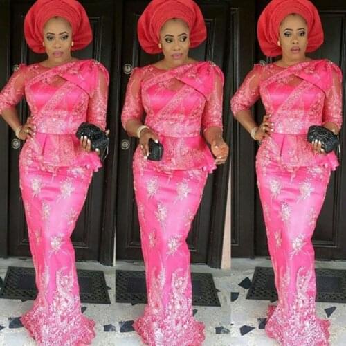 Fuchsia Nigerian Long Evening Dresses Nigerian Maxi Dress Top Popular Ore-Iyawo Aso-ebi Styles Plus Size African Evening Dress