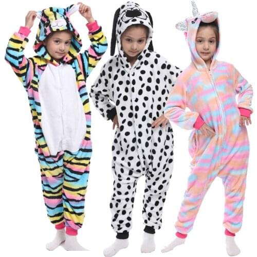 Unicorn Kigurumi Flannel Soft Warm One Piece Hooded Onesies Jumpsuits for Girls Girls Unicornio Pajamas Children Sleepwear