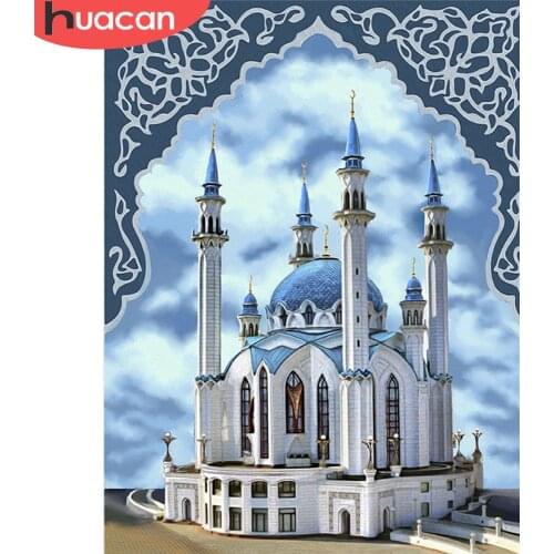 HUACAN 5D DIY Diamond Painting Landscape Diamond Embroidery Mosque Picture Of Rhinestones Diamond Mosaic Home Decoration