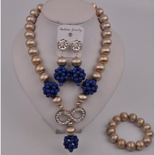 African Wedding Beads Royal Blue Jewelry Set Nigerian Wedding Necklace Bridal Jewelry Sets 44-TB-02