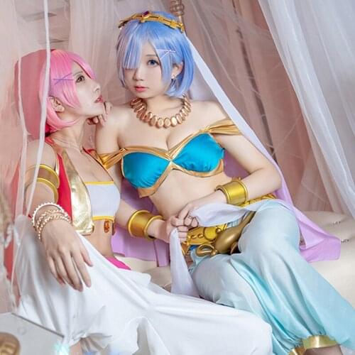 Re: Life in a Different World From Zero Ram Rem Cosplay Costume Aladdin Dancer Uniform Lovely Dress Outfit Role Play Clothing