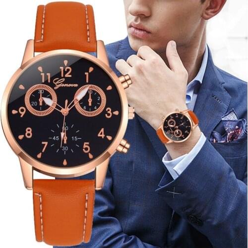Fashion Geneva Mens Watch Arabic Numerals Leather Band Quartz Analog Clock Men Business Watches Relogio Masculino