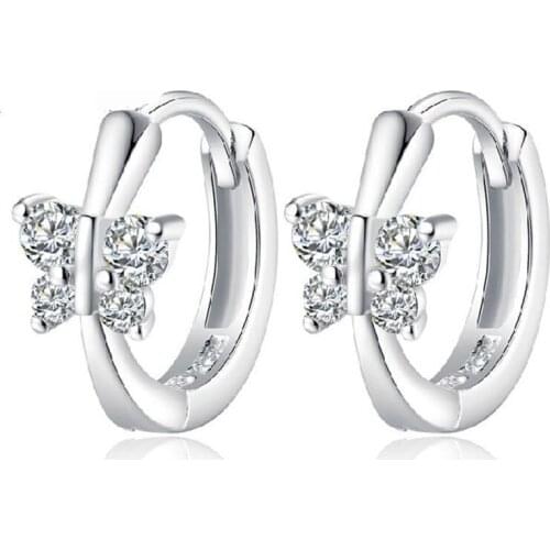 Fashion Wholesale Jewelry 925 Sterling Silver Earring Embed CZ Crystal Butterfly Earrings For Women Accessory Wholesale