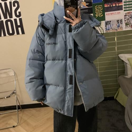 Mens Loose Casual Streetwear Korean Fashion Jacket Men Winter Graphic Printed Parkas Unisex Hooded Warm Coats