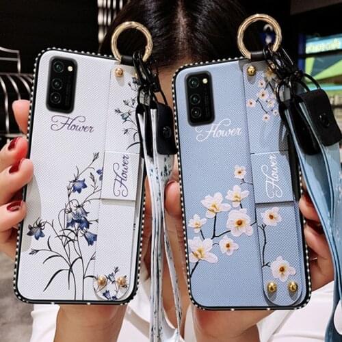 Wrist Strap Soft Case For Samsung Galaxy S20 FE S21 S8 S9 S10 S20 Plus Note 20 8 9 10 Vintage Flower Pattern Cover With Lanyard