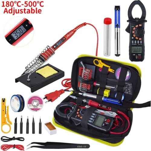 JCD Soldering iron kit with Digital multimeter adjustable temperature 220V 80W LCD welding tools Ceramic heater soldering tips