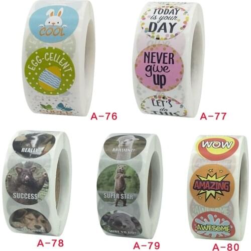 500 Pcs Reward Stickers Motivational Stickers Roll for Kids for School Reward Students Teachers Cute Animals Stickers Labels