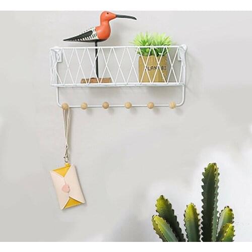 Wall Mounted Shelf Wire Rack Hanging Storage Unit With Hooks Basket Key Hanger Storage Holder Home Accessories