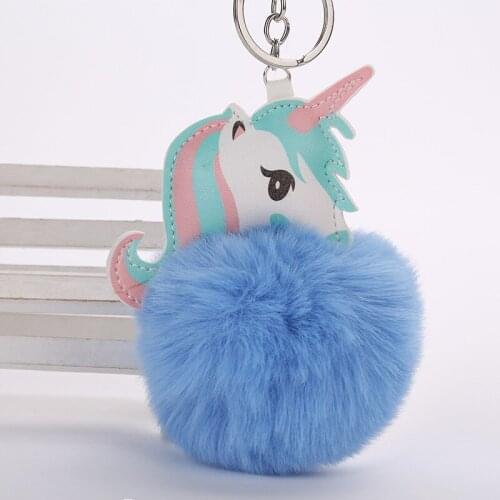 Unicorn Plush Keychains Kawaii Toys Fluffy Fur Pom Pom key ring unicornio Keyring Girls Bag Hang Pendant Kids Birthday Gift Toys