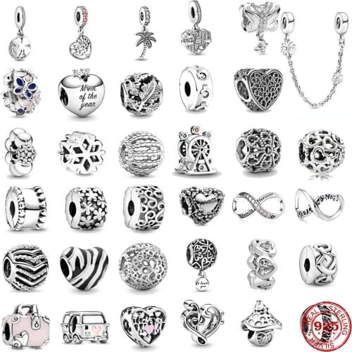 Heart Shape 925 Sterling Silver Flower Mum Mom of my Heart Charms DIY fine beads Fit Original Pandora Charm Bracelet Jewelry